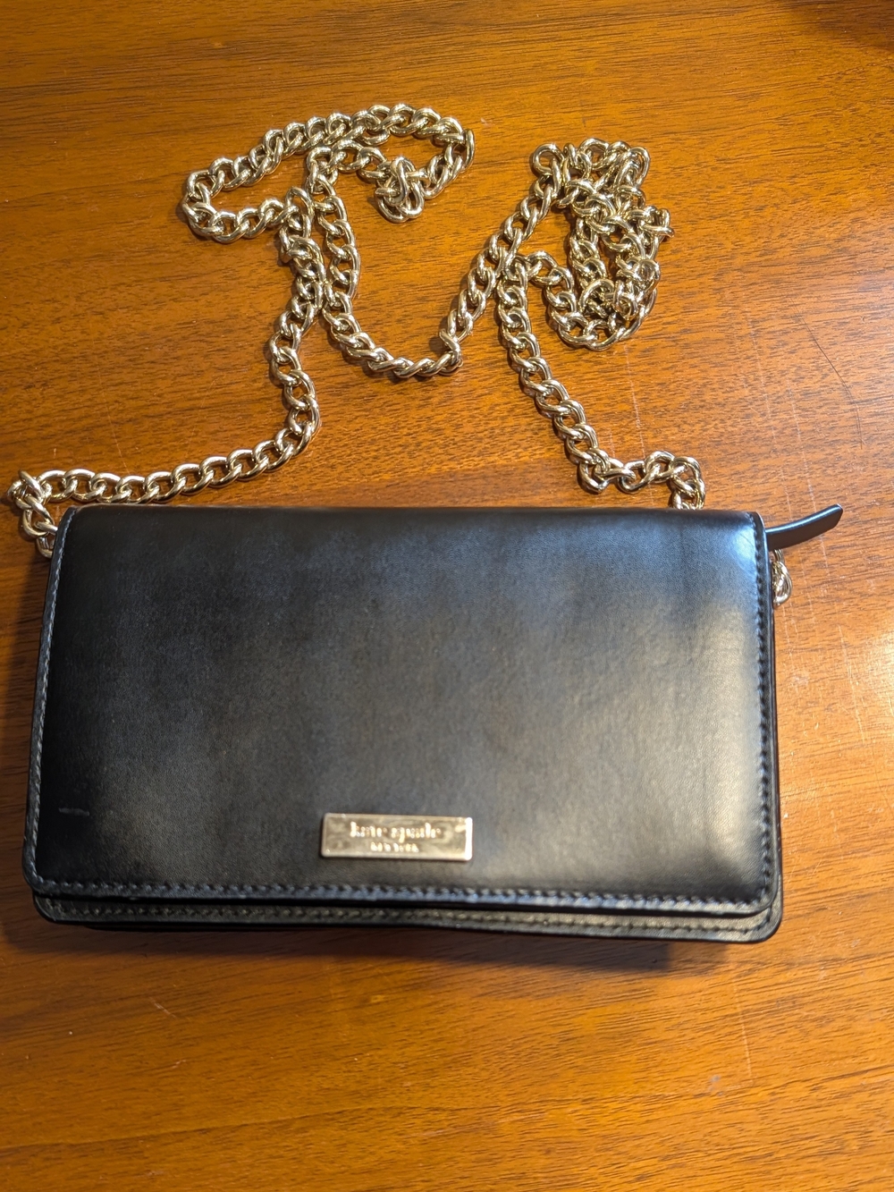 kate spade black leather chain wallet